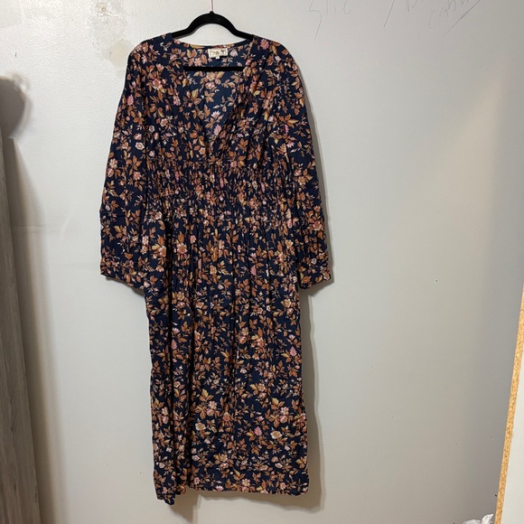 Mille Resort Floral Cotton Smocked Waist Boho Midi Dress L - Picture 2 of 5